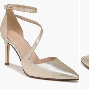 27 EDIT Metallic Gold Pointed-Toe Ankle-Strap Heels
